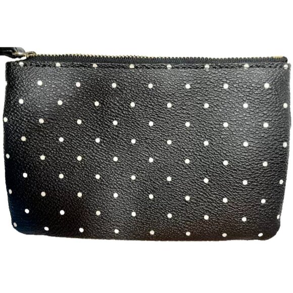 Kate Spade New York Black & White Polka Dot Wristlet PVC Leather 2 Zippers Purse - Picture 3 of 8